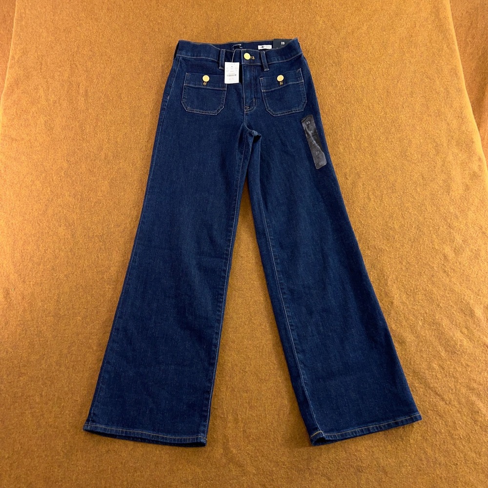 J.Crew Womens 25 Blue Full Length Slim Wide-Leg Patch Pocket Jeans NWT